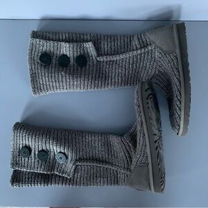 UGG Cardy Sweater Knit Fold Over High Button Boot 8 Grey 5819 Charlize Theron